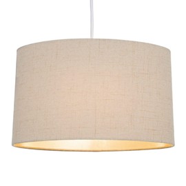 Contemporary and Sleek Taupe Stitched Effect Linen Fabric Oval Lamp Shade 60w Maximum | 30cm Width | for Table Lamp, Wall or Pendant | Inner Cream Satin Lining by Happy Homewares