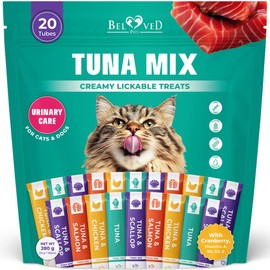 Beloved Pets Creamy Lickable Cat Treats & Wet Squeeze Tubes – Tuna Mix, Liquid Cat Snacks, Urinary Care, Multivitamin Treats for Cats & Small Dogs, Lick Up (10 Ounce (Pack of 1), Tuna Mix 20 Sticks)