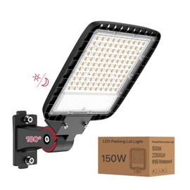 Led Parking Lot Lights Outdoor Wall Mount - 2Pack 150W Parking Lot Lights Commercial 120V 5000K Adjustable Arm Mount LED Shoebox Lights with Dusk to Dawn for Yard- 7Yrs Warranty(22500LM Eqv 800W HPS)