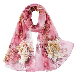 E-Clover Chiffon Scarf for Women Lightweight Floral Print Scarfs Sheer Neck Head Scarves Shawl for Women Pink