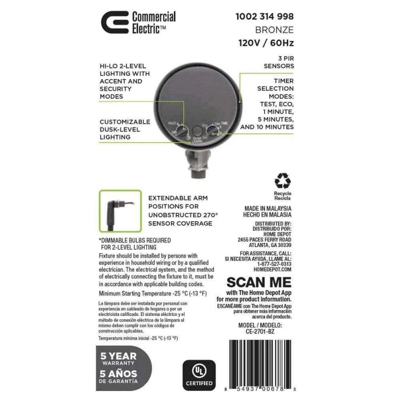 Commercial Electric 270-Deg Dusk to Dawn Security Flood Light Sensor