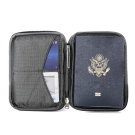 Zero Grid Passport Holder & Travel Wallet with RFID Blocking - Premium Document Organizer Case for Men and Women - Holds Passports, Cards, Tickets, ID, Cash - Compact Zippered Wallet - Shadow