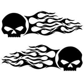 AG- Skull Flame Sticker Set, 2-Piece Vinyl Decals for Car Motorcycle Tank Vinyl Racing Sports Flame Stripe Decal (White)