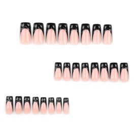 Hkanlre Medium Black Press on Nails French Fake Nails Tips Full Cover Square French False Nails for Women 24PCS
