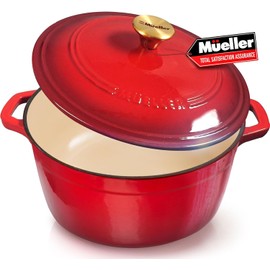 MÜELLERHOME 7.5 QT Enameled Cast Iron Dutch Oven, Heavy-Duty Casserole Dish and Braiser Pan with Lid and Stainless Knob, Safe for All Cooktops, Red