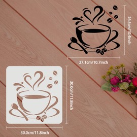 FINGERINSPIRE Coffee Cup with Steam Stencil 11.8x11.8inch Reusable Cup of Coffee Stencil for Coffee Bar Decoration Coffee Cup Stencil for Painting on Furniture, Wall, Fabric, Paper