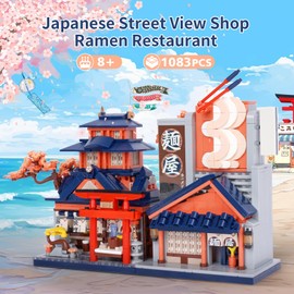 Oichy Japanese Street View Building Blocks Noodle Shop Model Kit House Building Blocks Simulation Restaurant Architecture Set Openable Constructions Toys Gift for Adults (Ramen Shop)