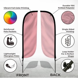 LookOurWay Feather Flag Pole Kit - 7 Feet Tall Advertising Flag Banner with Fiberglass Pole Set and Ground Spike for Business Promotion - Solid Colors - Pink