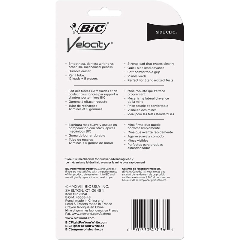 12 x Bic Velocity Mechanical Pencils with 0.7mm Medium Lead,