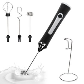 Sayene Milk Frother Handheld Rechargeable,Frother Wand Drink Mixer Electric Whisk Stand,Detachable Whisk 3 Speed Adjustable with Stainless 3 Heads for Latte Cappuccino Matcha Egg (Black)
