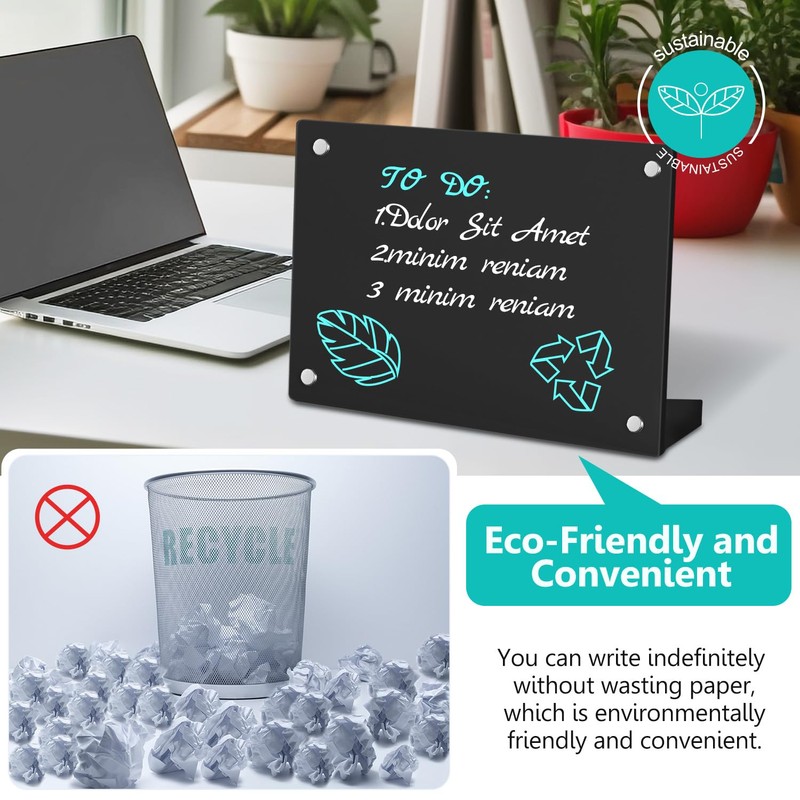 2PCS Black Acrylic Weekly Dry Erase Board with Stand for