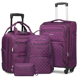 LARVENDER Softside Luggage Sets 4 Piece, Expandable Carry On Luggage 22x14x9 Airline Approved Underseat Suitcase Sets with Spinner Wheels TSA Lock, Purple (16/20/BP/TB)