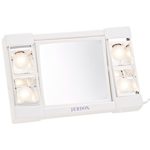 Jerdon J1010 6-Inch Portable Lighted Mirror with 3x Magnification, White Finish,1.0 Count