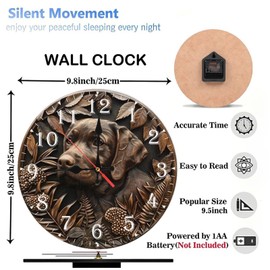10-Inch Silent Wooden Wall Clock, Labrador Clock Bronze Foliage Design ” Silent Non-Ticking Clock, Battery Operated (AA Batteries Not Included), Artistic Home Decor