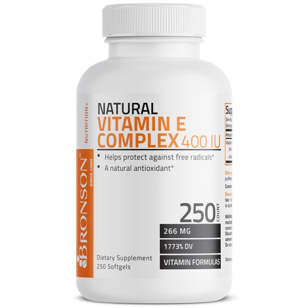 Bronson Natural Vitamin E Complex 400 I.U. Supplement (d-Alpha Tocopherol Plus d-Beta, d-Gamma, & d-Delta Tocopherols), Natural Antioxidant, 250 Softgels