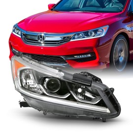 AKKON - Fits 2016-2017 Honda Accord EX EX-L SE Sport Halogen Type [LED DRL Models] Projector Chrome Headlight Driver Left Side