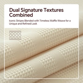 TURKIO Cream Shower Curtain Waffle Weave Shower Curtain Neutral Striped Fabric Shower Curtains for Bathroom (72Wx72H, Cream)