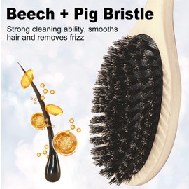 Boar Bristle Hair Brush 100% Soft Natural Bristles for Thin and Fine Hair Comb with Wooden Handle Hair Brush for Women Men Children Hristle Brush Hair Restore Shine Reduce Frizz for All Hair Types