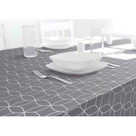 Dehaus® Wipe Clean Table Cloth - Medium Grey Geo Flow - Wipe Clean PVC Oilcloth Table Cover - Rectangular Plastic Vinyl Tablecloth - Water Resistant & Easy To Clean - Kitchen or Dining Table Protector
