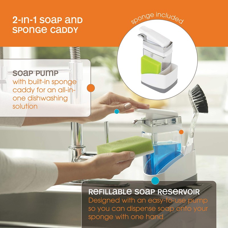 Casabella Sink Sider Solo Kitchen Soap Pump and Sponge Caddy,