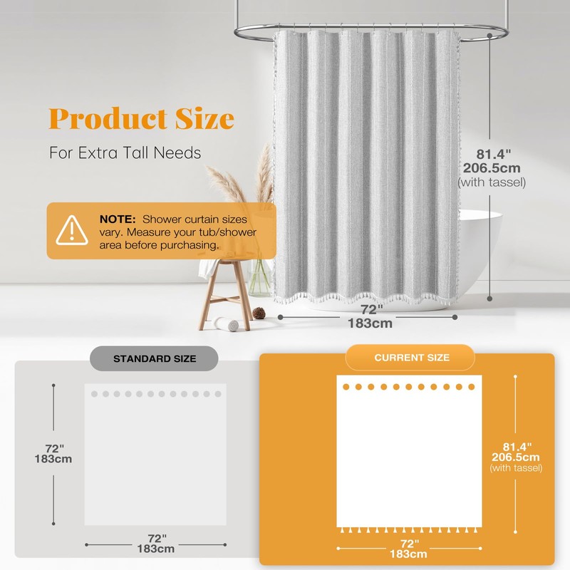 BTTN 80 Inch Long Shower Curtain - 72x80 Boho Chic