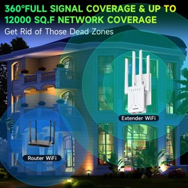 WiFi Extender Signal Booster for Home: Internet Repeater Long Range Covers Up to 50+ Devices and 9998 Sq.ft (White, L)