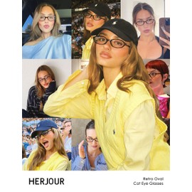 HERJOUR Blue Light Glasses for Women Retro Oval Eyewear Narrow Frame Fake Glasses AR82301