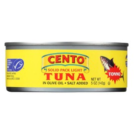 Cento Solid Pack Light Tuna in Olive Oil, 5 Oz, High Protein, MSC Certified, Wild Caught Tuna Fish