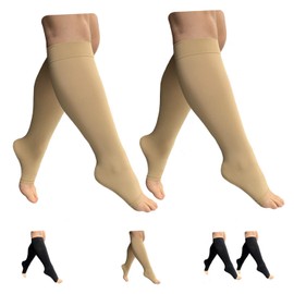 HealthyNees Open Toe 15-20 mmHg Compression Plus Size Extra Wide Calf Leg Socks (Beige 2 Pairs, 4X-Large)