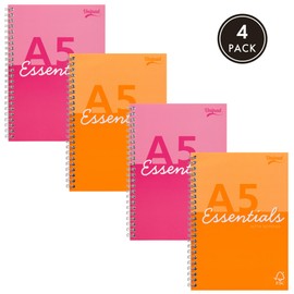 Pukka Pad Essentials A5 Jotta Notebook – Pack of 4 Assorted Pink & Orange Notepads for School & Office with 160 Pages, 80 Sheets of 60GSM Lined FSC Paper and Perforation – Side Twin Wire Binding