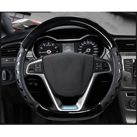 D Cut Steering Wheel Cover - D Shaped Flat Bottom Microfiber Leather Anti-Skid Breathable Fit 14.5"-15" (Black)