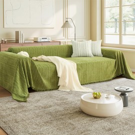 Nobildonna Sofa Cover Washable Soft Thicken Chenille Couch Cover with Tassel,Waterproof Sofa Slipcover for 2-3 Cushion Couch,Sectional Sofa,L-Shaped Furniture Protector Pet-Friendly,Green 71"x118"