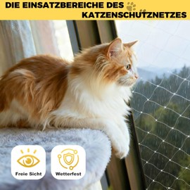 Schleuder Cat Net for Balcony, Bird Nets Bird Protection Net 5 x 5 m, Pigeon Net Balcony, Nylon Multifilament Yarn, Strong Load Capacity, Pond Net Transparent
