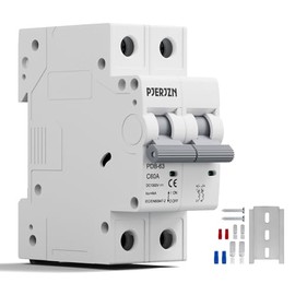 Pjerjzn DC Miniature Circuit Breaker 63A 1000V 2P Solar Circuit Breaker DIN Rail Mount, DC Breakers for Solar Photovoltaic Systems, Solar Panels, Homes, Battery, Electrical (63Amps)