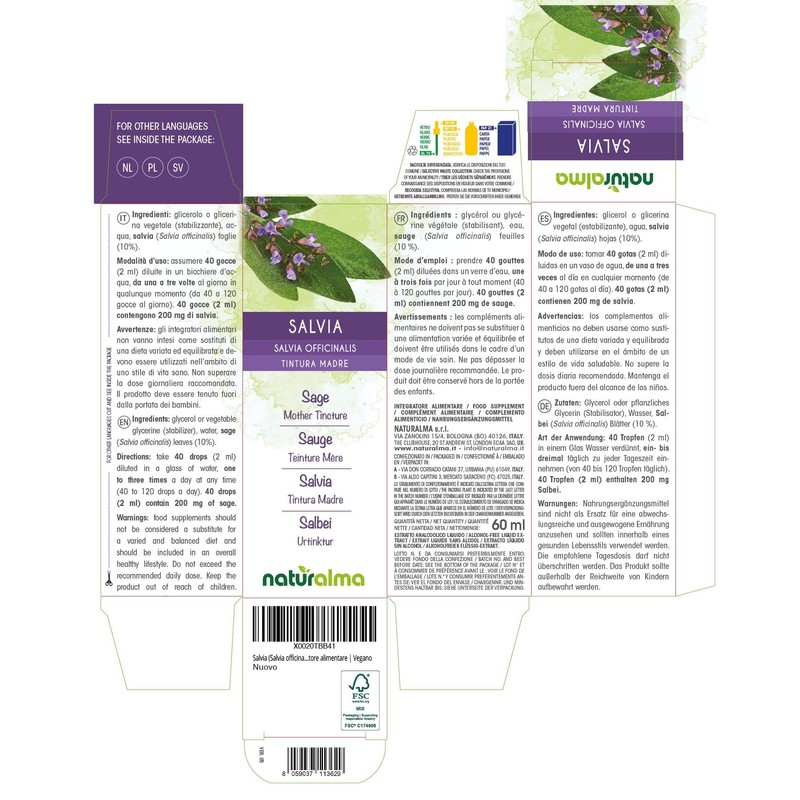 Sage (Salvia officinalis) Leaves Alcohol-Free Mother Tincture Naturalma - Liquid