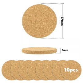 Pizsieat Pack of 20 Cork Trivets Round 10 cm Diameter 5 mm Thick Natural Reusable Cork Coasters Pot Bar Home Restaurant Office