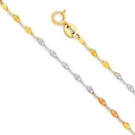 Wellingsale 14K Solid Tri Color Gold 1.7mm Mirror Chain with Spring Ring Clasp - 18" Inches