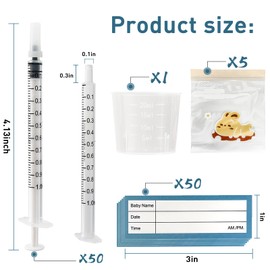 Kid2Kit 100 Sets 1mL Colostrum Collector Syringes, Colostrum Collection Kit 100 1mL Syringes with Cap, 1 Measuring Cup, 10 Storage Bags, 100 Labels