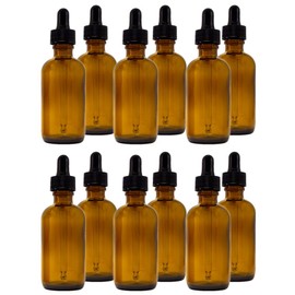 GreenHealth - Pack of 12-2 Oz (60 Ml) Amber Boston Round Glass Bottle w/Dropper