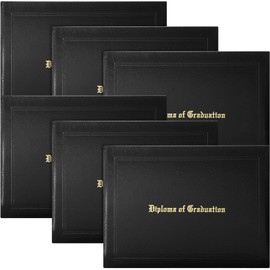 6 Pack Graduation Diploma Cover 8.5 x 11 Inch Imprinted Certificate Covers Leatherette Diploma Holders for High School University Grad Days Graduation GED Folder(Black)