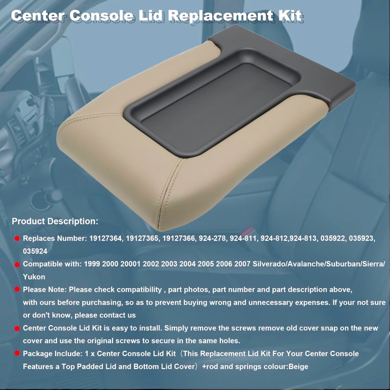 NHILES Center Console Lid Replacement Kit for 1999 2000 2001