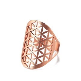 Amaxer Stainless Steel Flower of Life Mandala Sacred Geometry Ring for Women Statement Hollowed Adjustable Band Ring Jewellery for Women, Stainless Steel, No Gemstone