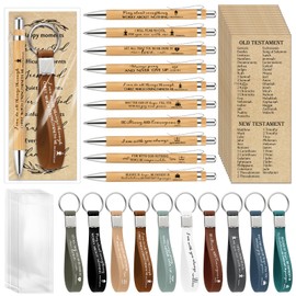 Gueevin 20 Sets Christian Gift Bulk Bible Verse Bamboo Pens Christian Bookmarks and Scripture Silicone Keychains Inspirational Ballpoint Pens Religious Gifts for Men Women School Office Church Gift