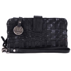 VILENCA HOLLAND Genuine Leather Wallets for Women, Small Wallet for Women Zipper Coin Purse Credit Card Holder with Strap (VL-158-BLACK)