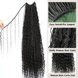 Crochet Boho Box Braids With Human Hair Curls Pre Looped Synthetic Hair Box Braid With Full Deep Wave Ends Crochet Hair Braiding for Black Women 18Inch 80 Strands
