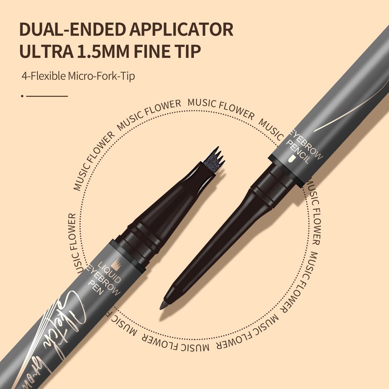 Music Flower eyebrow pencil,Dual-Ended Microfilling Eyebrow Pen, Liquid Eyebrow Pen