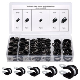 GUNGY Pipe Clamps Rubber Pipe Clamp Stainless Steel Cable Clamp Screw Pipe Clamps 6/8/10/13/16 mm Hose Clamps P Clips Assortment Kit 42 Pieces