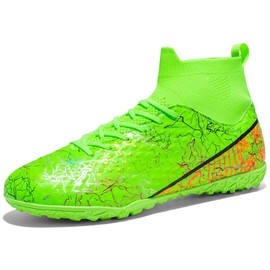 curunect Men's Soccer Cleats Womens High-top Football Cleats Indoor Soccer Shoes Turf Futsal Soccer Shoes for Big Boys Tacos de Futbol para Hombre, Green/Orange/Black, US Men 9.5