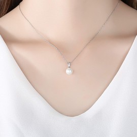 VIKI LYNN 7-8mm Freshwater Cultured Pearl Necklace Single Pearl Pendant Jewelry for Women Silver