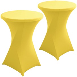 Jusmate 2 Pack 32x43 Inch Yellow Spandex Cocktail Table Covers, Fitted Round Cocktail Tablecloth, Stretch Highboy Table Cover Cloth for Wedding, Party, Banquet, Event